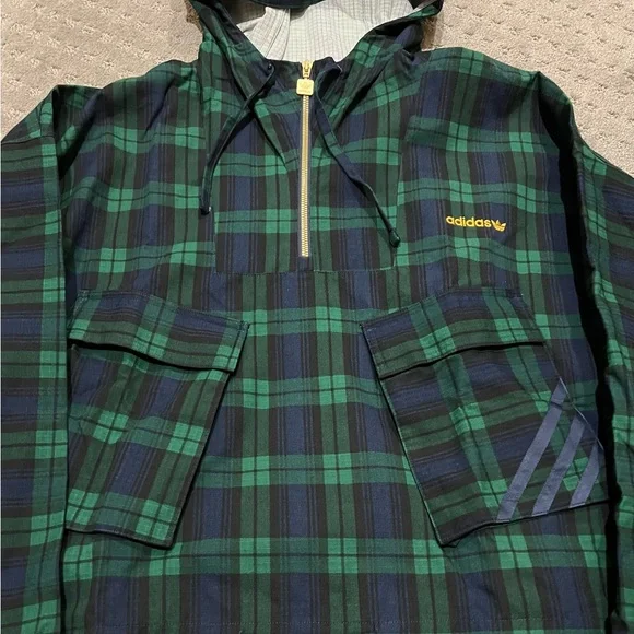 Adidas Hooded Windbreaker Plaid Jacket Men Size XL - Picture 3 of 9